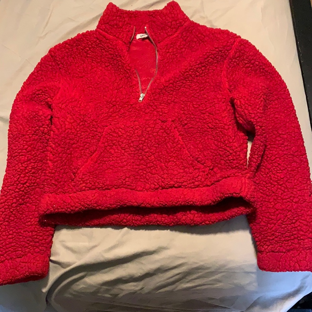 Fluffy fleece teddy bear jacket in red